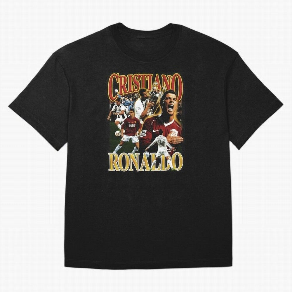 Cristiano Ronaldo Retro Collage Oversized T-Shirt Support the FIFA World Cup 2026 Journey through Cristiano Ronaldo, Haaland and CR7 Highlights, England, France and Netherlands Pride, Goal Celebration Energy, Supporter Heritage, Football Icons and