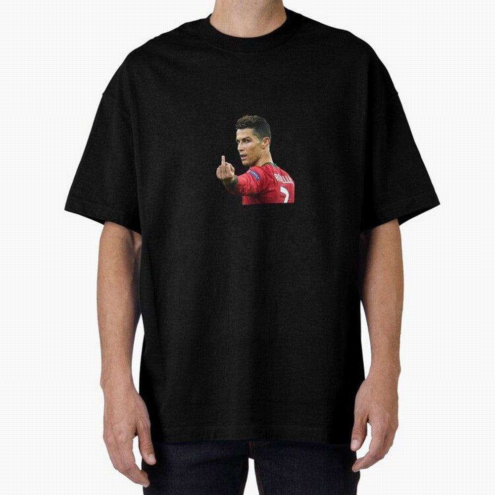 Cristiano ronaldo showing middle finger Oversized T-Shirt Carry Global Football Passion for FIFA World Cup 2026, Connected to Messi, Brazil, Football Festival Excitement, Trophy Ambitions, Country Rivalries and Star Player Buzz; Perfect for Fans,
