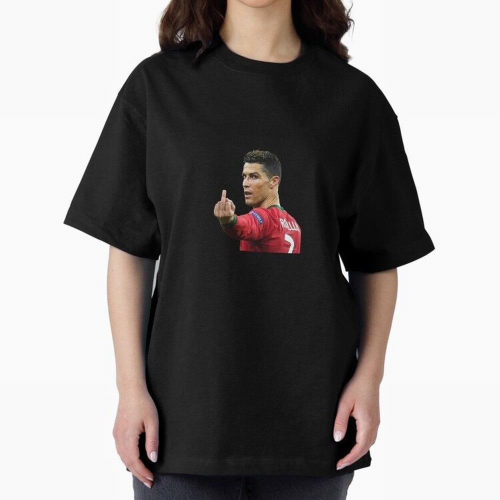 Cristiano ronaldo showing middle finger Oversized T-Shirt Carry Global Football Passion for FIFA World Cup 2026, Connected to Messi, Brazil, Football Festival Excitement, Trophy Ambitions, Country Rivalries and Star Player Buzz; Perfect for Fans,
