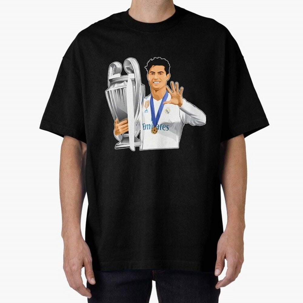 Ronaldo Throphy Oversized T-Shirt Show Up for the Glory of Global Football Passion for FIFA World Cup 2026, Highlighting CR7 and Messi, Netherlands, Vintage Soccer Flavor, Modern Football Stars, National Flags and Final Night Emotion; Built for