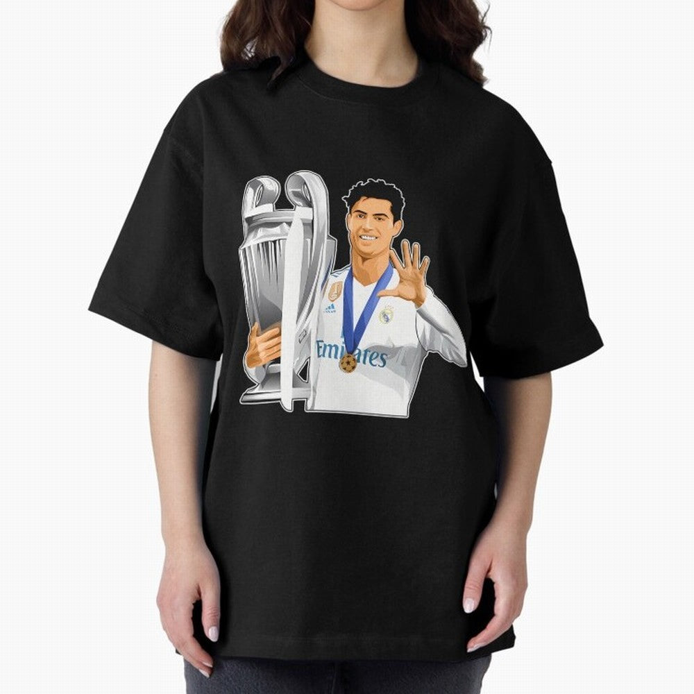 Ronaldo Throphy Oversized T-Shirt Show Up for the Glory of Global Football Passion for FIFA World Cup 2026, Highlighting CR7 and Messi, Netherlands, Vintage Soccer Flavor, Modern Football Stars, National Flags and Final Night Emotion; Built for
