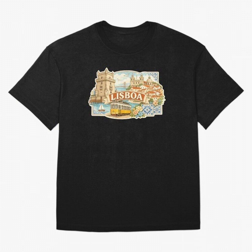 Vintage Tram Lisbon Illustration Oversized T-Shirt Support Your Favorite Stars during FIFA World Cup 2026 for Fans of Mbappe and Neymar and France and Portugal, Bringing Soccer Culture, Superstar Moments, National Team Dreams and Competitive Fire;