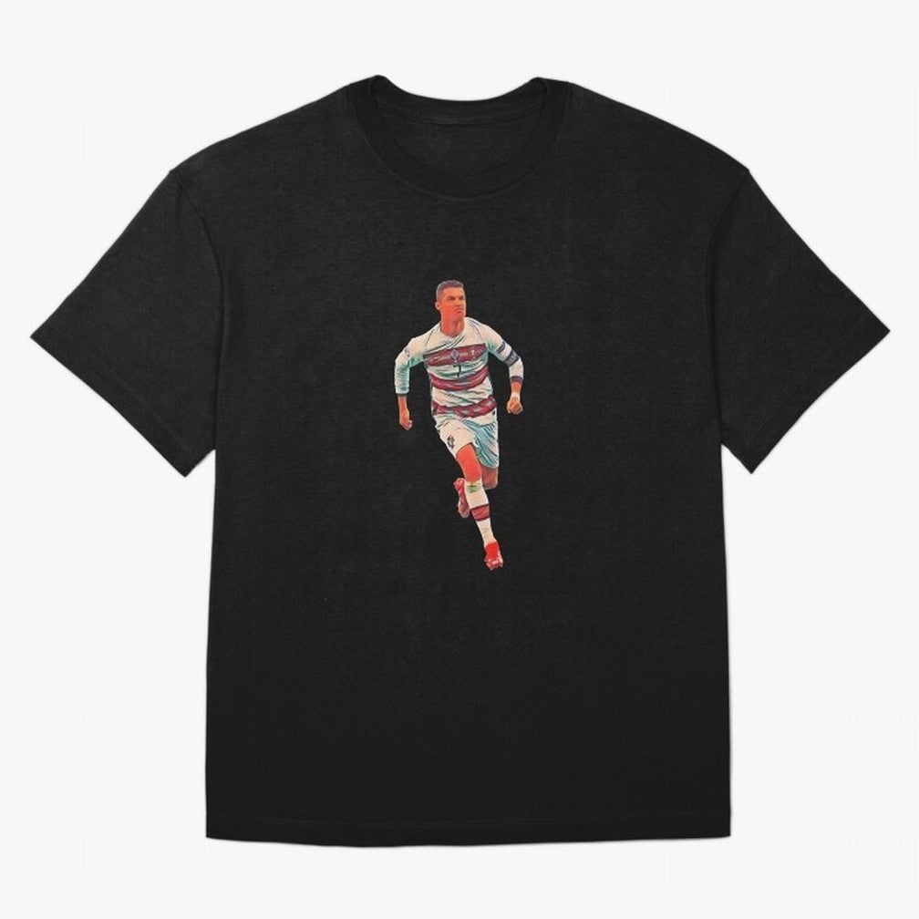 a gread celebration from the goat Oversized T-Shirt Keep Football History Alive during Global Football Passion for FIFA World Cup 2026 Group Stage, Capturing Cristiano Ronaldo, France, Match Day Excitement, Supporter Culture, Golden Goals and