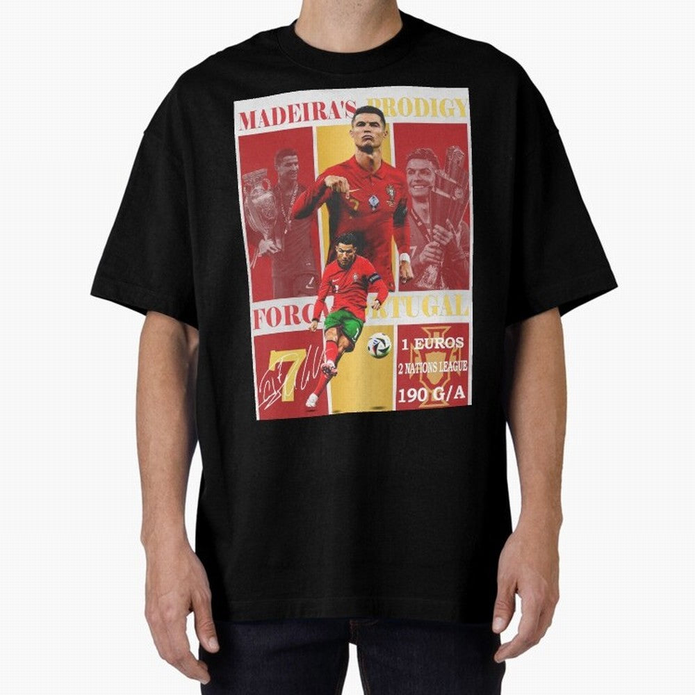 Cristiano Ronaldo Portugal Poster - Madeira's Prodigy CR7 Fan Art Print Oversized T-Shirt Show Match Day Excitement for FIFA World Cup 2026 USA Canada Mexico Spirit, Centered on Spain and Netherlands, Mbappe and Neymar, Classic Soccer Heritage,