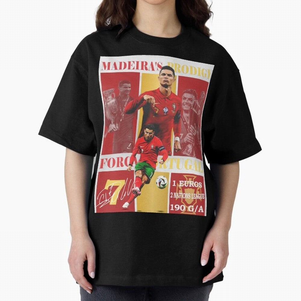 Cristiano Ronaldo Portugal Poster - Madeira's Prodigy CR7 Fan Art Print Oversized T-Shirt Show Match Day Excitement for FIFA World Cup 2026 USA Canada Mexico Spirit, Centered on Spain and Netherlands, Mbappe and Neymar, Classic Soccer Heritage,