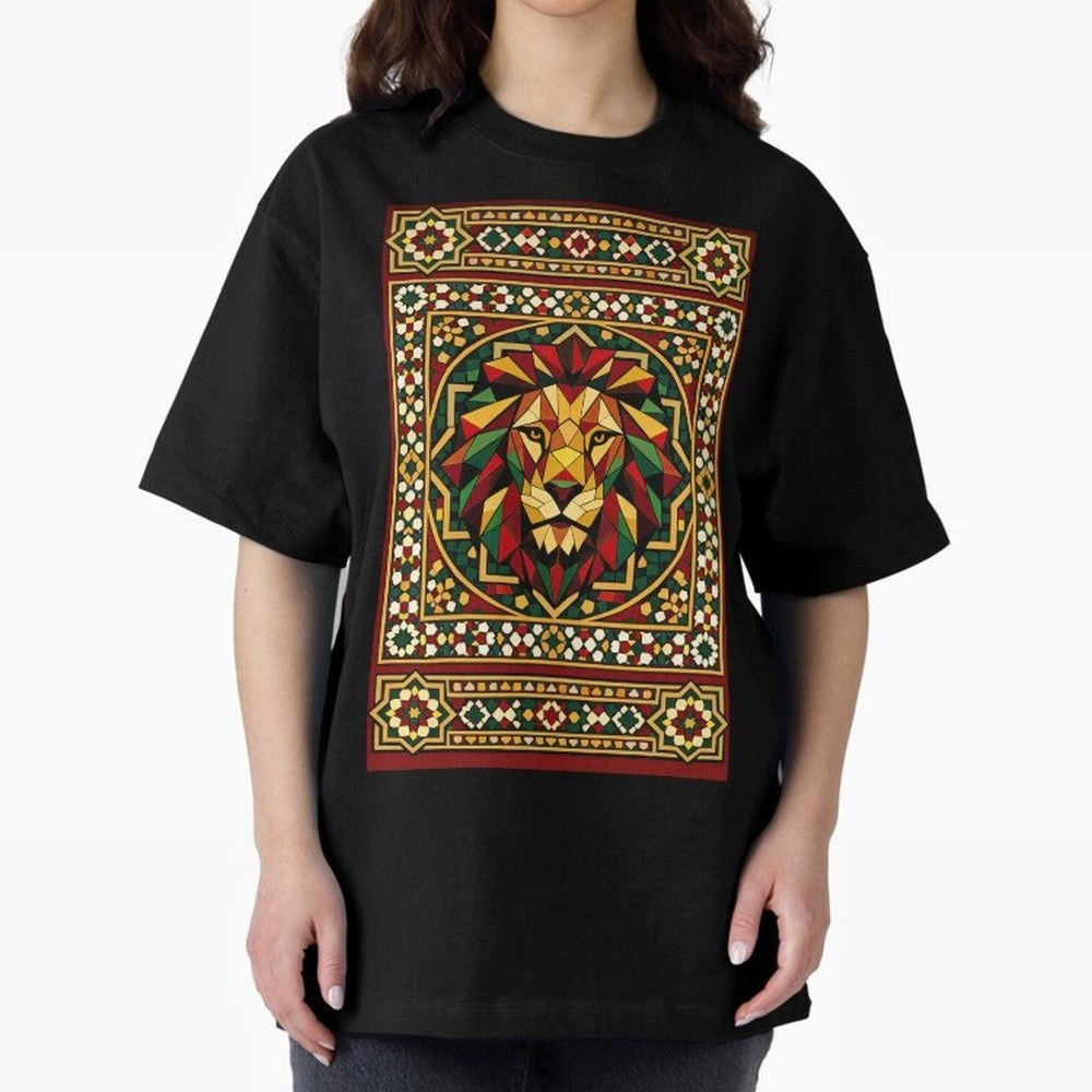 Portuguese Geometric Lion Portrait Oversized T-Shirt Carry the Colors and Pride of FIFA World Cup 2026 for Fans of Messi, CR7 and Mbappe and England and Germany, Bringing Game Day Rituals, Football Legends, Country Pride and the Road to the Final;