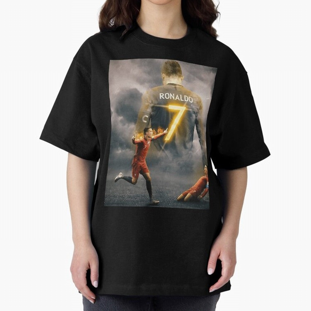 Aesthetic Ronaldo Poster Oversized T-Shirt Celebrate Every Goal in FIFA World Cup 2026 for Fans of Cristiano Ronaldo, Haaland and CR7 and France, Bringing Fan Favorite Moments, National Team Passion, Big Match Drama and Soccer History; Built for