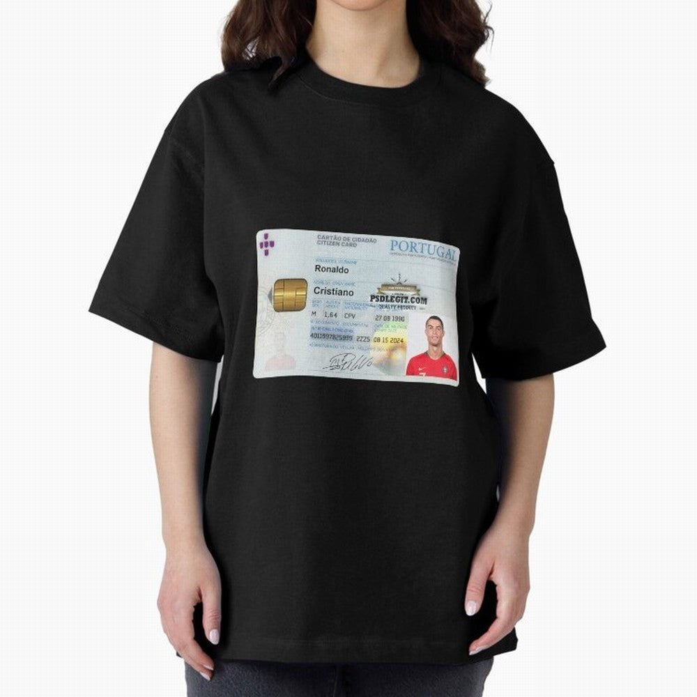 Cristiano Ronaldo CARD ID Oversized T-Shirt Experience the Global Stage of FIFA World Cup 2026 USA Canada Mexico for Fans of Messi and Argentina and Brazil, Bringing Goal Celebration Energy, Supporter Heritage, Football Icons and Worldwide