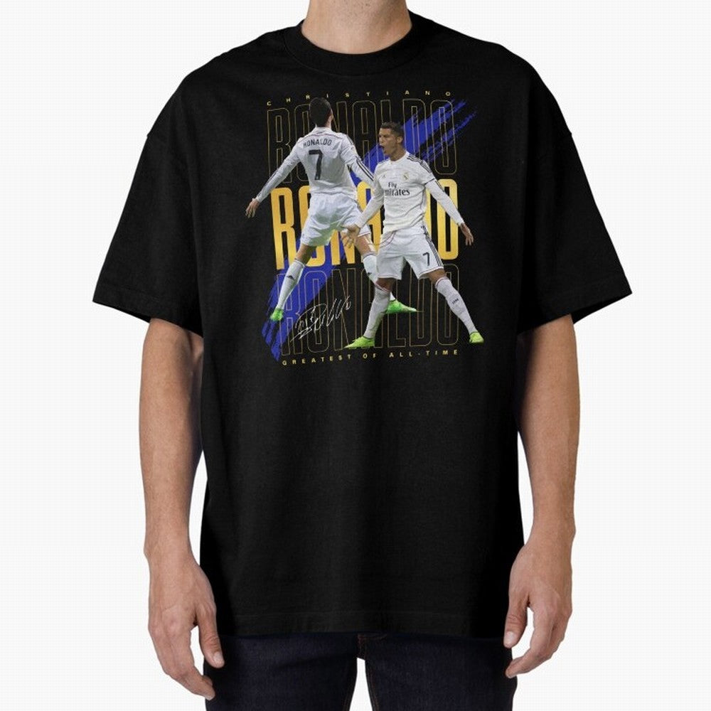 Cristiano Ronaldo Suuiii! Greatest Of All Time Oversized T-Shirt Honor Football Greatness during Global Football Passion for FIFA World Cup 2026 Group Stage, Highlighting Neymar, Portugal, Spain and Germany, Football Festival Excitement, Trophy