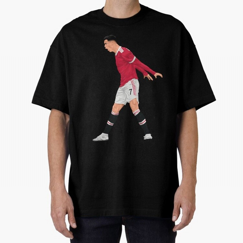 Cristiano Ronaldo Celebration Oversized T-Shirt Honor Football Greatness during Match Day Hype around FIFA World Cup 2026 Group Stage, Cristiano Ronaldo, Argentina, Championship Spirit, Famous Goals, Roaring Crowds and International Football Unity;