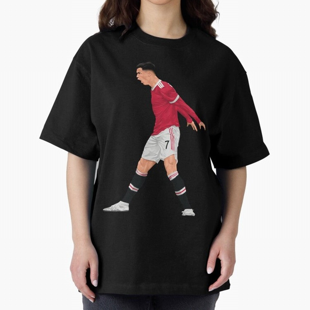 Cristiano Ronaldo Celebration Oversized T-Shirt Honor Football Greatness during Match Day Hype around FIFA World Cup 2026 Group Stage, Cristiano Ronaldo, Argentina, Championship Spirit, Famous Goals, Roaring Crowds and International Football Unity;