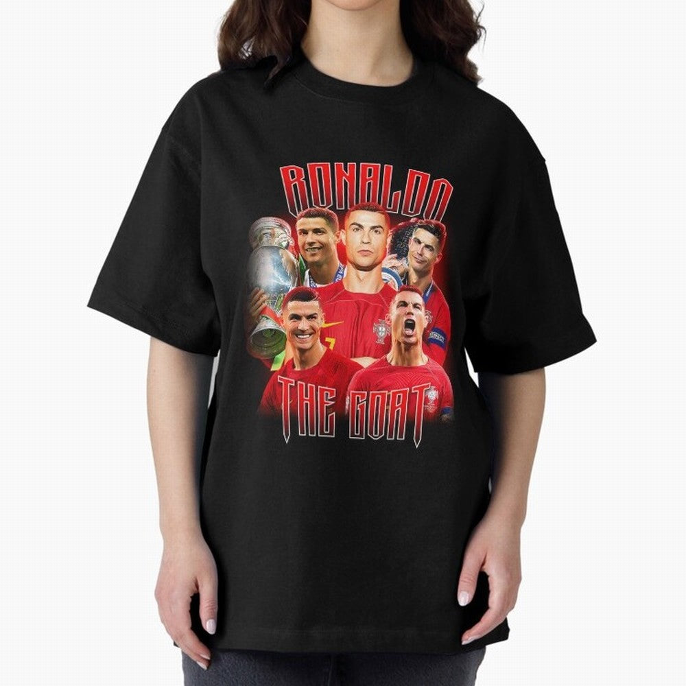 Cristiano Ronaldo The Goat Bootleg Oversized T-Shirt Celebrate Football Dreams Across Global Football Passion for FIFA World Cup 2026, Connected to Cristiano Ronaldo, Haaland and CR7, France and Portugal, Stadium Memories, Football Loyalty,