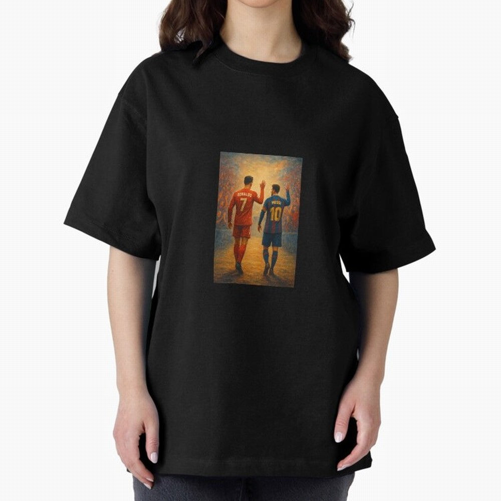 Cristiano Ronaldo and Messi Art Sticker Oversized T-Shirt Enjoy Global Football Passion for FIFA World Cup 2026 USA Canada Mexico, Highlighting Cristiano Ronaldo, Netherlands, Stadium Chants, National Pride, Trophy Dreams and Unforgettable Football