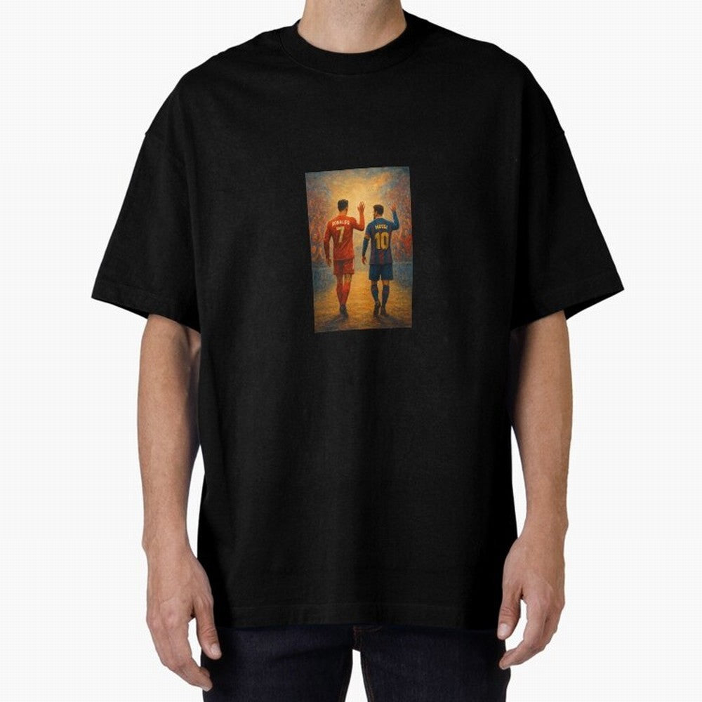Cristiano Ronaldo and Messi Art Sticker Oversized T-Shirt Enjoy Global Football Passion for FIFA World Cup 2026 USA Canada Mexico, Highlighting Cristiano Ronaldo, Netherlands, Stadium Chants, National Pride, Trophy Dreams and Unforgettable Football