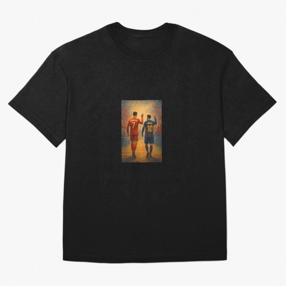 Cristiano Ronaldo and Messi Art Sticker Oversized T-Shirt Enjoy Global Football Passion for FIFA World Cup 2026 USA Canada Mexico, Highlighting Cristiano Ronaldo, Netherlands, Stadium Chants, National Pride, Trophy Dreams and Unforgettable Football