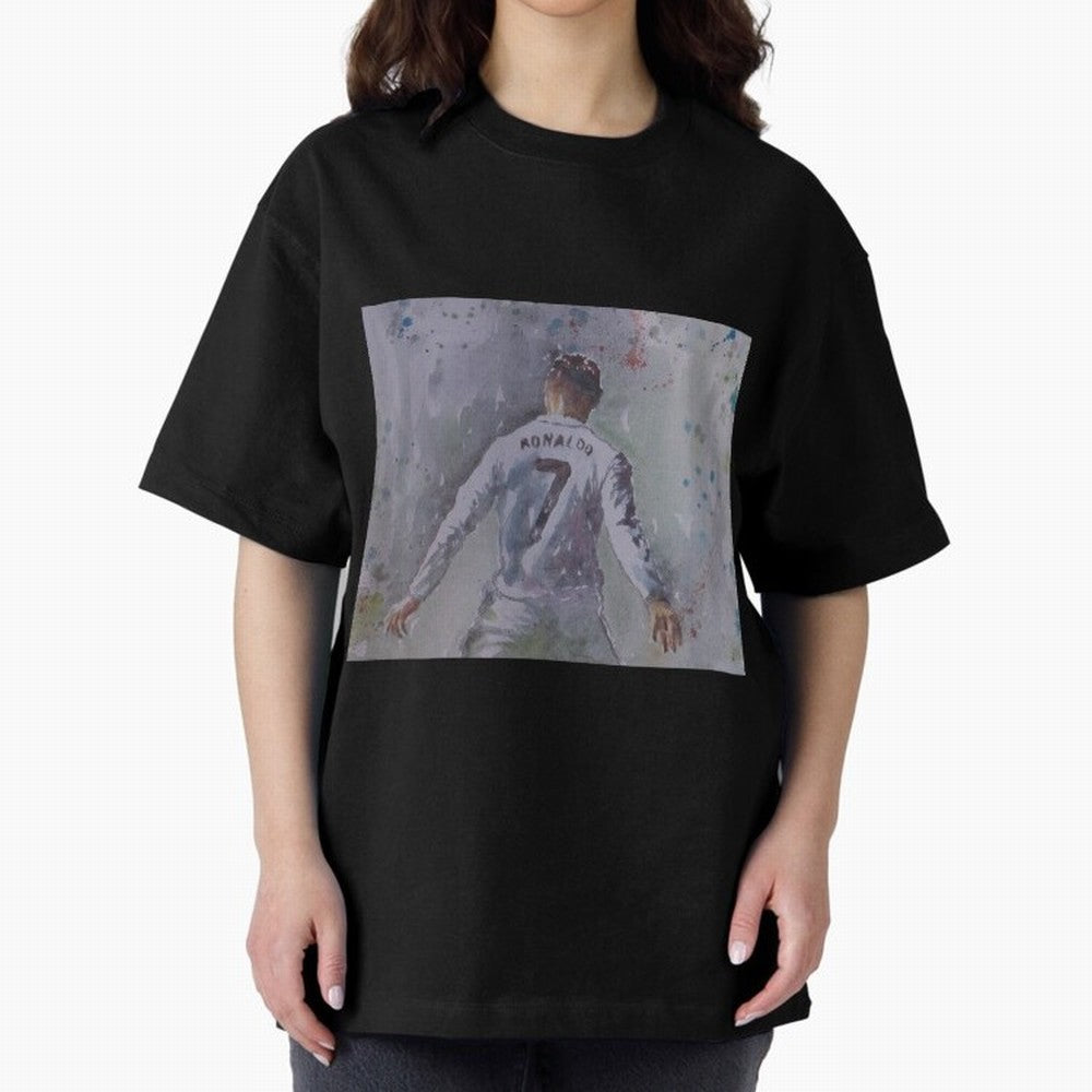 Cristiano Ronaldo - Portrait 2 Oversized T-Shirt Mark FIFA World Cup 2026 Group Stage Spirit, Connected to Brazil, Portugal and Argentina, Mbappe and Neymar, Classic Soccer Heritage, Championship Pressure, Fan Loyalty and International Pride; Made