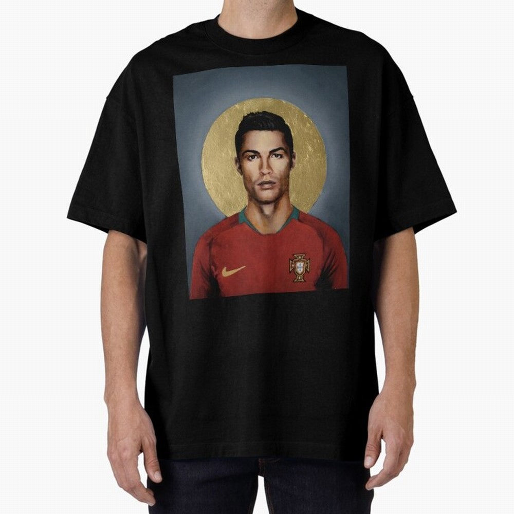 Cristiano Ronaldo CR7 Saint Portugal Football Legend Fan Art Oversized T-Shirt Turn Up for FIFA World Cup 2026 USA Canada Mexico for Fans of CR7 and Messi and Argentina and Brazil, Bringing Fan Favorite Moments, National Team Passion, Big Match