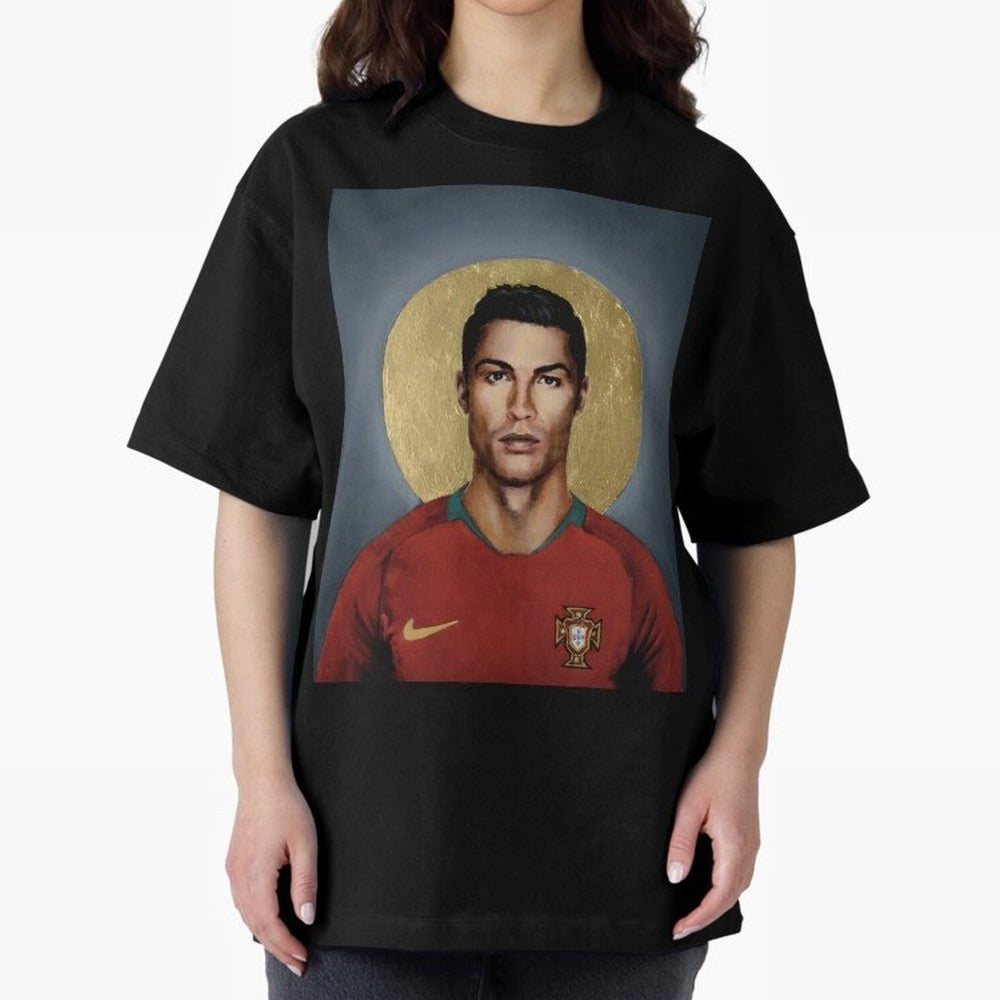 Cristiano Ronaldo CR7 Saint Portugal Football Legend Fan Art Oversized T-Shirt Turn Up for FIFA World Cup 2026 USA Canada Mexico for Fans of CR7 and Messi and Argentina and Brazil, Bringing Fan Favorite Moments, National Team Passion, Big Match