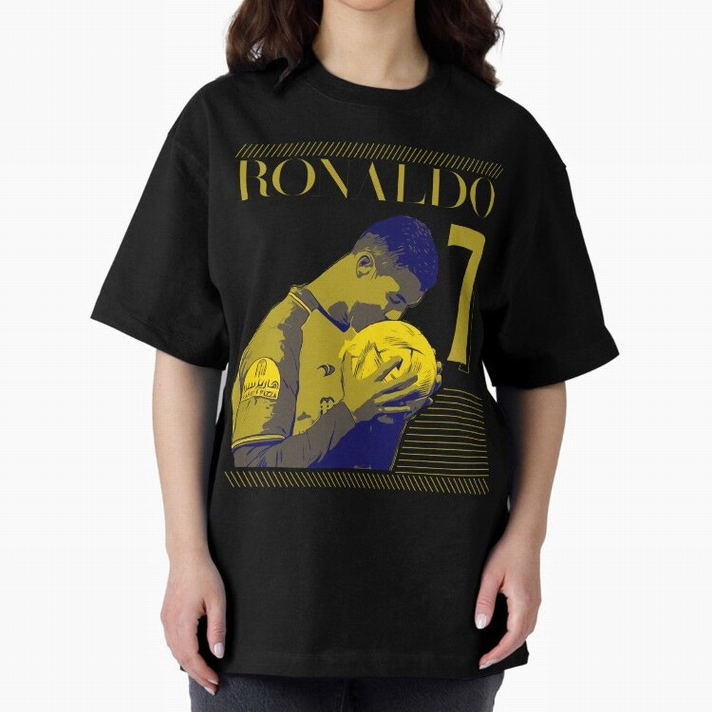 Cristiano Ronaldo Its Yellow Oversized T-Shirt Show Passion for the Stars of FIFA World Cup 2026 USA Canada Mexico Spirit, Connected to Argentina, France and Brazil, Neymar, Haaland and Cristiano Ronaldo, Global Supporter Spirit, Legendary Goals,
