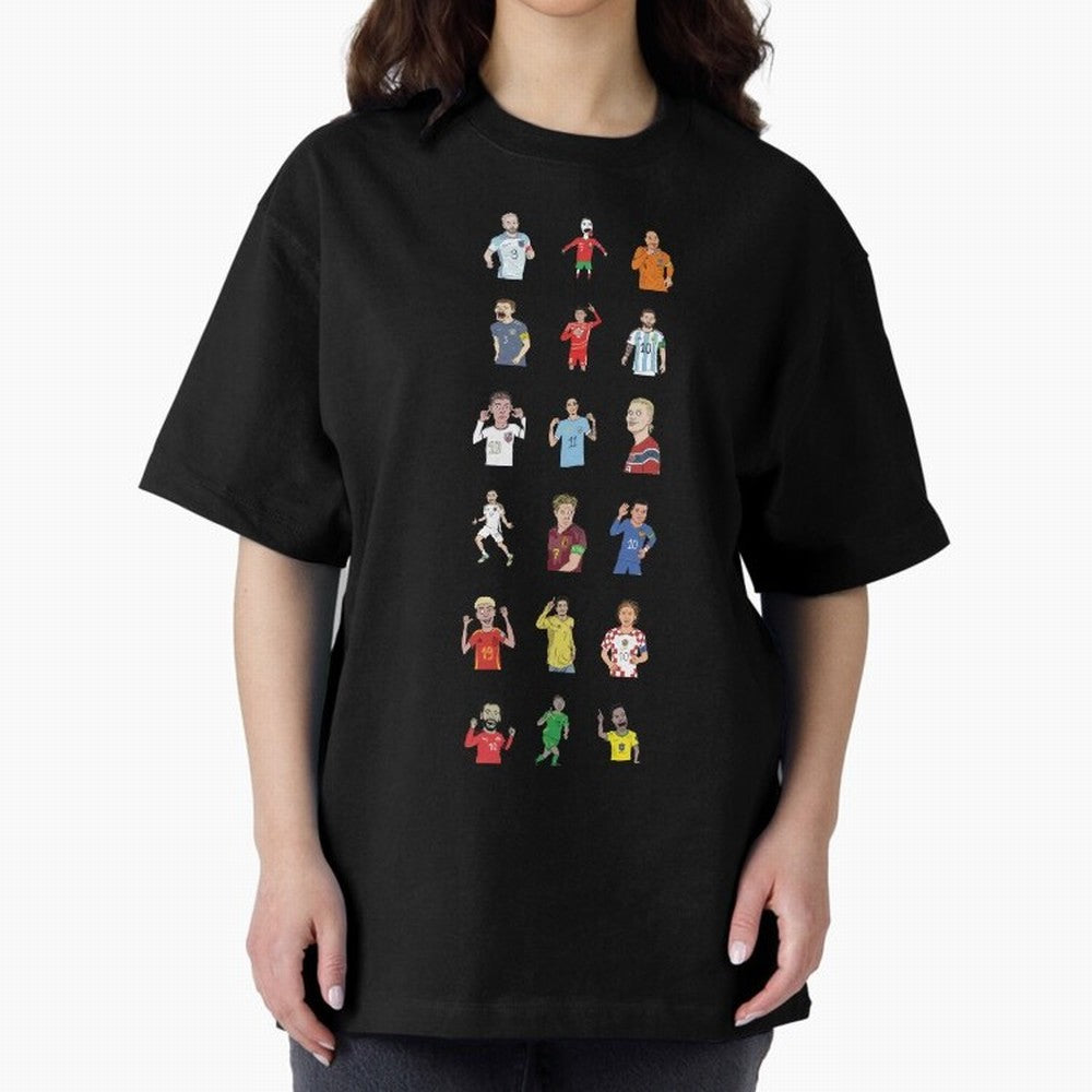 Badly Drawn Footballers Oversized T-Shirt Keep the Legacy of Match Day Hype around FIFA World Cup 2026 Group Stage, Cristiano Ronaldo, France, Retro Football Energy, Iconic Rivalries, Trophy Chase Drama and Stadium Atmosphere; Perfect for People