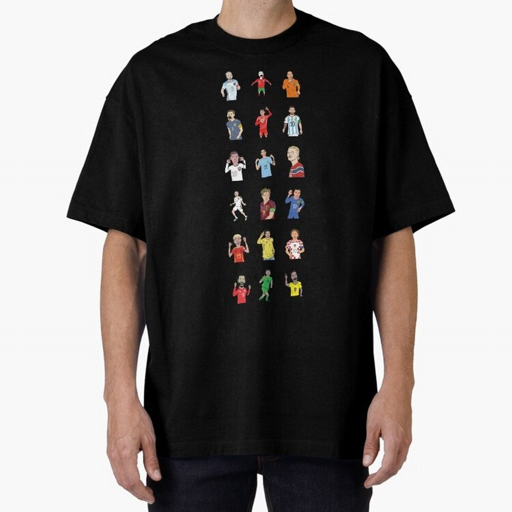 Badly Drawn Footballers Oversized T-Shirt Keep the Legacy of Match Day Hype around FIFA World Cup 2026 Group Stage, Cristiano Ronaldo, France, Retro Football Energy, Iconic Rivalries, Trophy Chase Drama and Stadium Atmosphere; Perfect for People