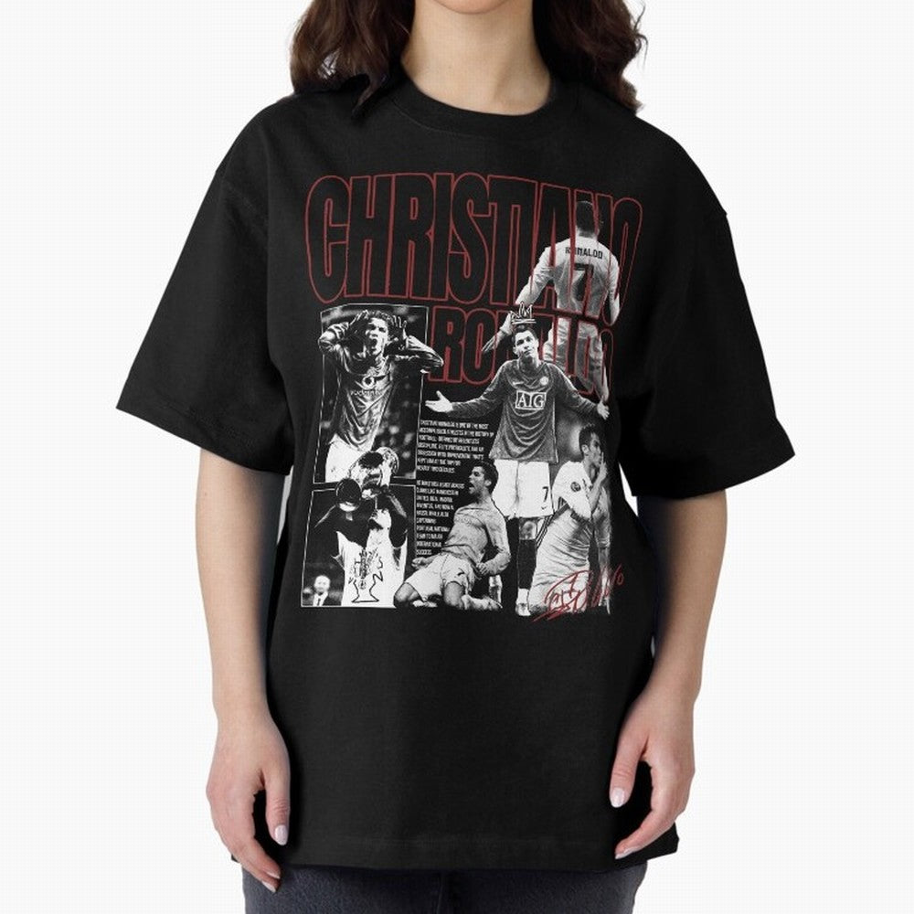 Cristiano Ronaldo Vintage Graphic Oversized T-Shirt Celebrate Golden Goal Energy in FIFA World Cup 2026 Spirit, Driven by Argentina, France and Brazil, Cristiano Ronaldo, Haaland and CR7, Goal Celebration Energy, Supporter Heritage, Football Icons