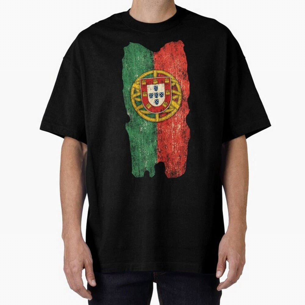 Vintage Portugal Flag Soccer Fan Design Oversized T-Shirt Celebrate Fan Culture around Match Day Hype around FIFA World Cup 2026, CR7 and Messi, Argentina and Brazil, Stadium Memories, Football Loyalty, International Chants and Championship