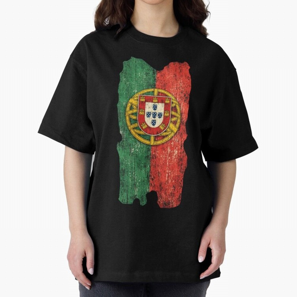 Vintage Portugal Flag Soccer Fan Design Oversized T-Shirt Celebrate Fan Culture around Match Day Hype around FIFA World Cup 2026, CR7 and Messi, Argentina and Brazil, Stadium Memories, Football Loyalty, International Chants and Championship