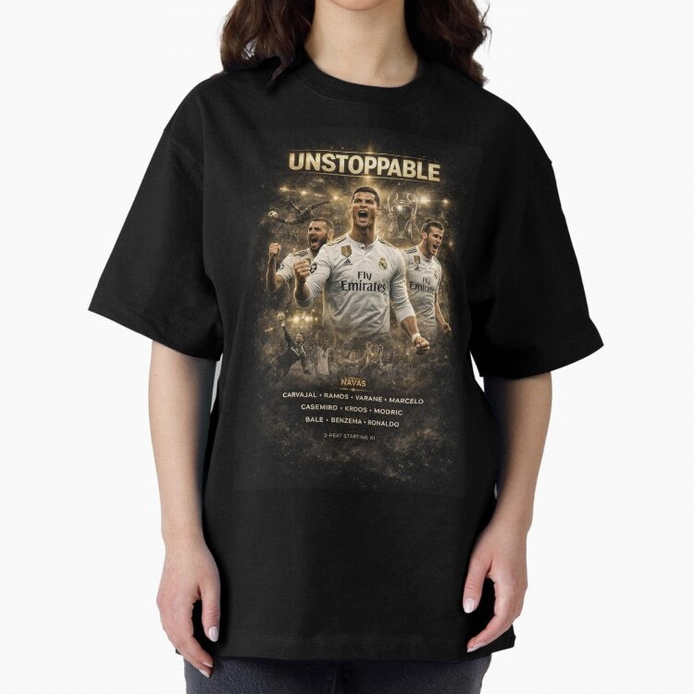 Unstoppable - Real Madrid Oversized T-Shirt Feel Global Football Passion for FIFA World Cup 2026, Driven by Haaland, Brazil, Football Passion, Legendary Performances, Festival Vibes and Supporter Community; Ideal for Football Dads, Football Moms,