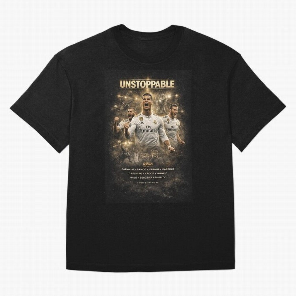 Unstoppable - Real Madrid Oversized T-Shirt Feel Global Football Passion for FIFA World Cup 2026, Driven by Haaland, Brazil, Football Passion, Legendary Performances, Festival Vibes and Supporter Community; Ideal for Football Dads, Football Moms,