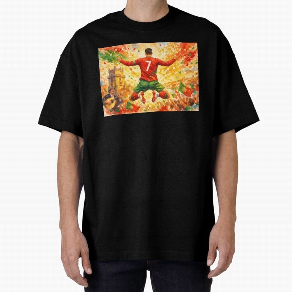 Soccer Player in Mid-Air Celebration Legend CR7 Oversized T-Shirt Celebrate Fan Favorites in FIFA World Cup 2026 USA Canada Mexico Spirit, Featuring England, France and Netherlands, Mbappe and Neymar, Game Day Rituals, Football Legends, Country