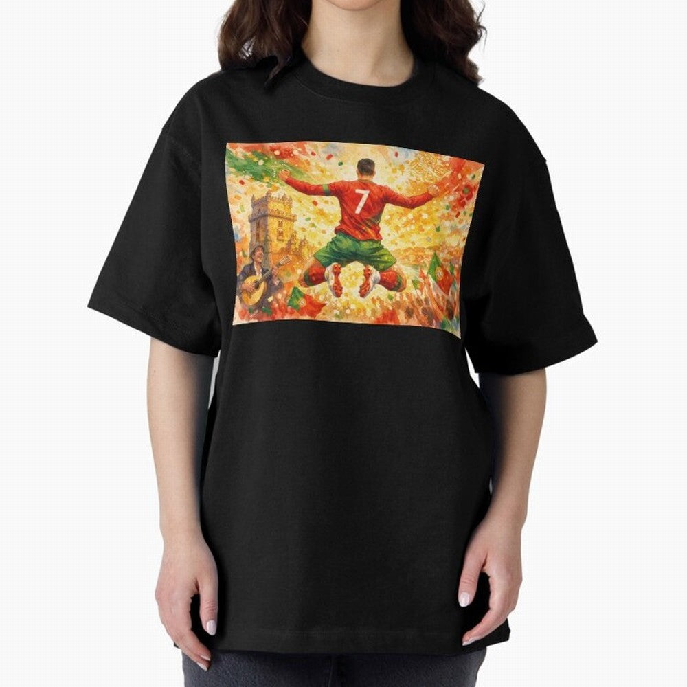 Soccer Player in Mid-Air Celebration Legend CR7 Oversized T-Shirt Celebrate Fan Favorites in FIFA World Cup 2026 USA Canada Mexico Spirit, Featuring England, France and Netherlands, Mbappe and Neymar, Game Day Rituals, Football Legends, Country