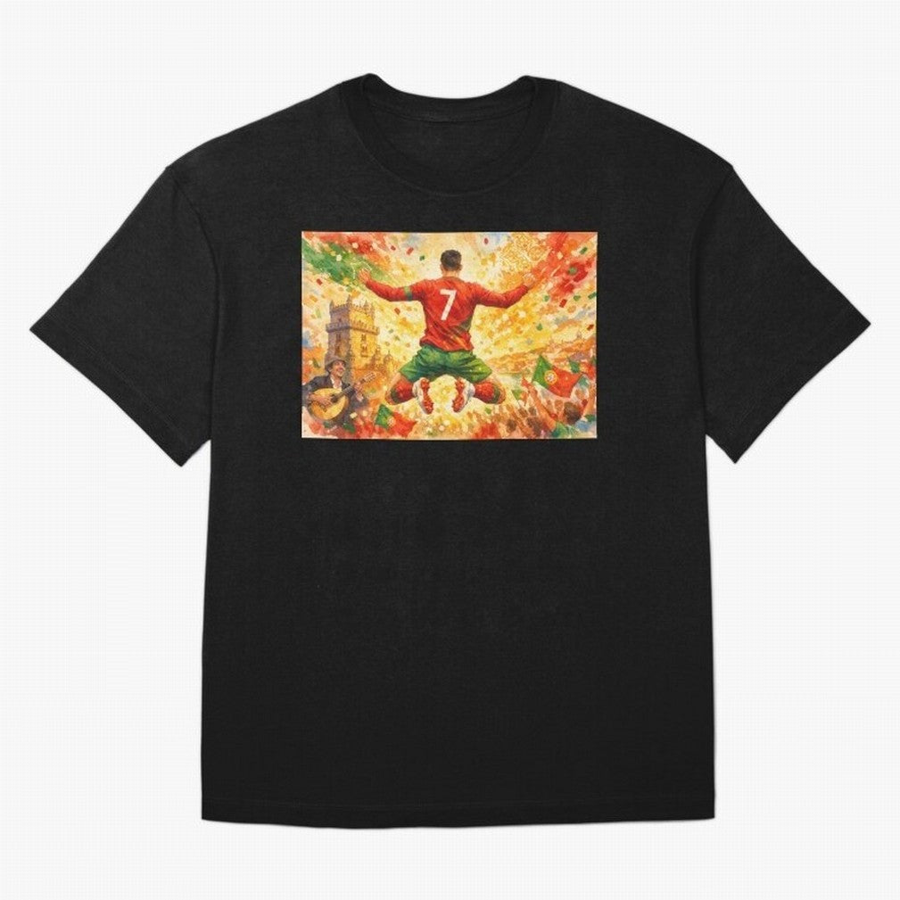 Soccer Player in Mid-Air Celebration Legend CR7 Oversized T-Shirt Celebrate Fan Favorites in FIFA World Cup 2026 USA Canada Mexico Spirit, Featuring England, France and Netherlands, Mbappe and Neymar, Game Day Rituals, Football Legends, Country