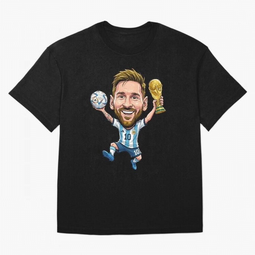 Messi Campion Caricatur Oversized T-Shirt Relive the Noise and Pride of FIFA World Cup 2026 USA Canada Mexico with Messi and Cristiano Ronaldo, Argentina Energy, Stadium Chants, National Pride, Trophy Dreams and Unforgettable Football Memories;