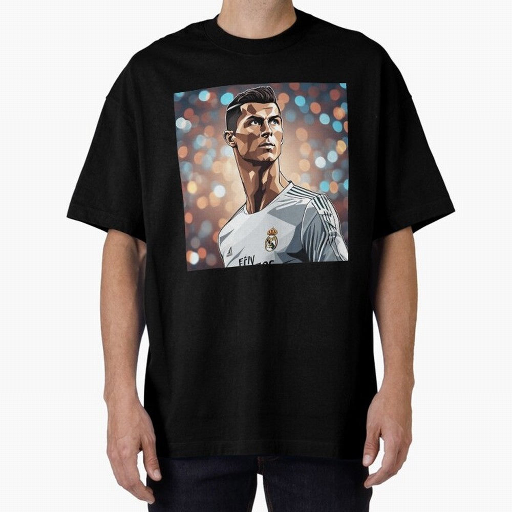 Ronaldo Cr7 Cristiano The Goat Artwork Futbol Soccer Oversized T-Shirt Show Championship Spirit for the FIFA World Cup 2026 Group Stage Journey through Messi, CR7 and Mbappe Highlights, Spain and Netherlands Pride, Classic Soccer Heritage,