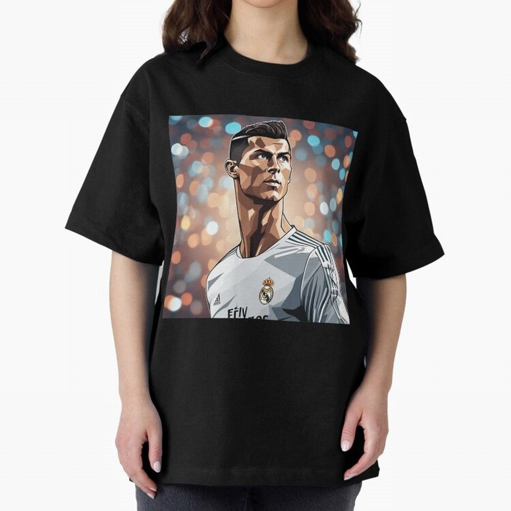 Ronaldo Cr7 Cristiano The Goat Artwork Futbol Soccer Oversized T-Shirt Show Championship Spirit for the FIFA World Cup 2026 Group Stage Journey through Messi, CR7 and Mbappe Highlights, Spain and Netherlands Pride, Classic Soccer Heritage,