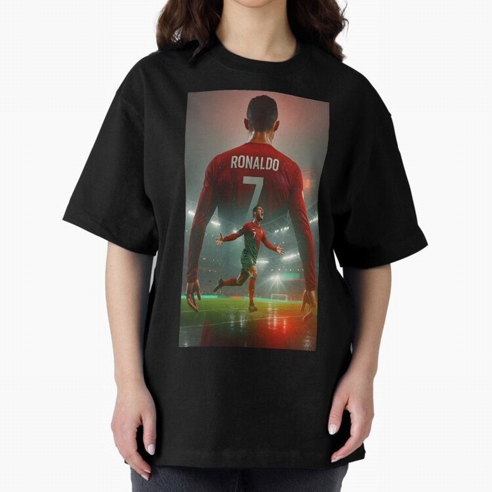 Christiano Ronaldo Oversized T-Shirt Show Match Day Excitement for Match Day Hype around FIFA World Cup 2026, CR7 and Messi, Spain, Championship Spirit, Famous Goals, Roaring Crowds and International Football Unity; Great for Watch Parties, Sports