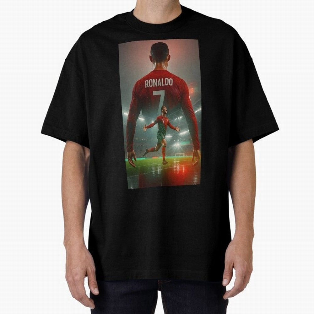 Christiano Ronaldo Oversized T-Shirt Show Match Day Excitement for Match Day Hype around FIFA World Cup 2026, CR7 and Messi, Spain, Championship Spirit, Famous Goals, Roaring Crowds and International Football Unity; Great for Watch Parties, Sports