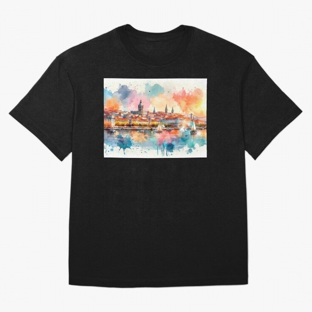 Lisbon cityscape with sailboats Oversized T-Shirt Enjoy Global Football Passion for FIFA World Cup 2026 USA Canada Mexico, Capturing Messi and Cristiano Ronaldo, Argentina, Soccer Culture, Superstar Moments, National Team Dreams and Competitive