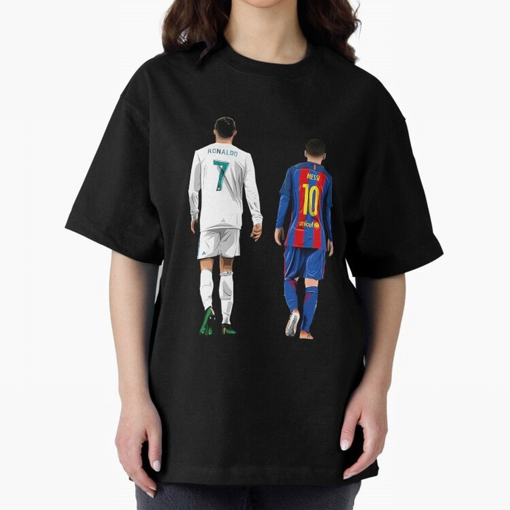 Cristiano Ronaldo And Messi Oversized T-Shirt Celebrate Golden Goal Energy in FIFA World Cup 2026 Group Stage for Fans of Messi and France and Portugal, Bringing Sports Nostalgia, International Competition, Famous Players and Unforgettable