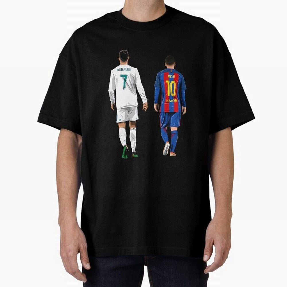 Cristiano Ronaldo And Messi Oversized T-Shirt Celebrate Golden Goal Energy in FIFA World Cup 2026 Group Stage for Fans of Messi and France and Portugal, Bringing Sports Nostalgia, International Competition, Famous Players and Unforgettable