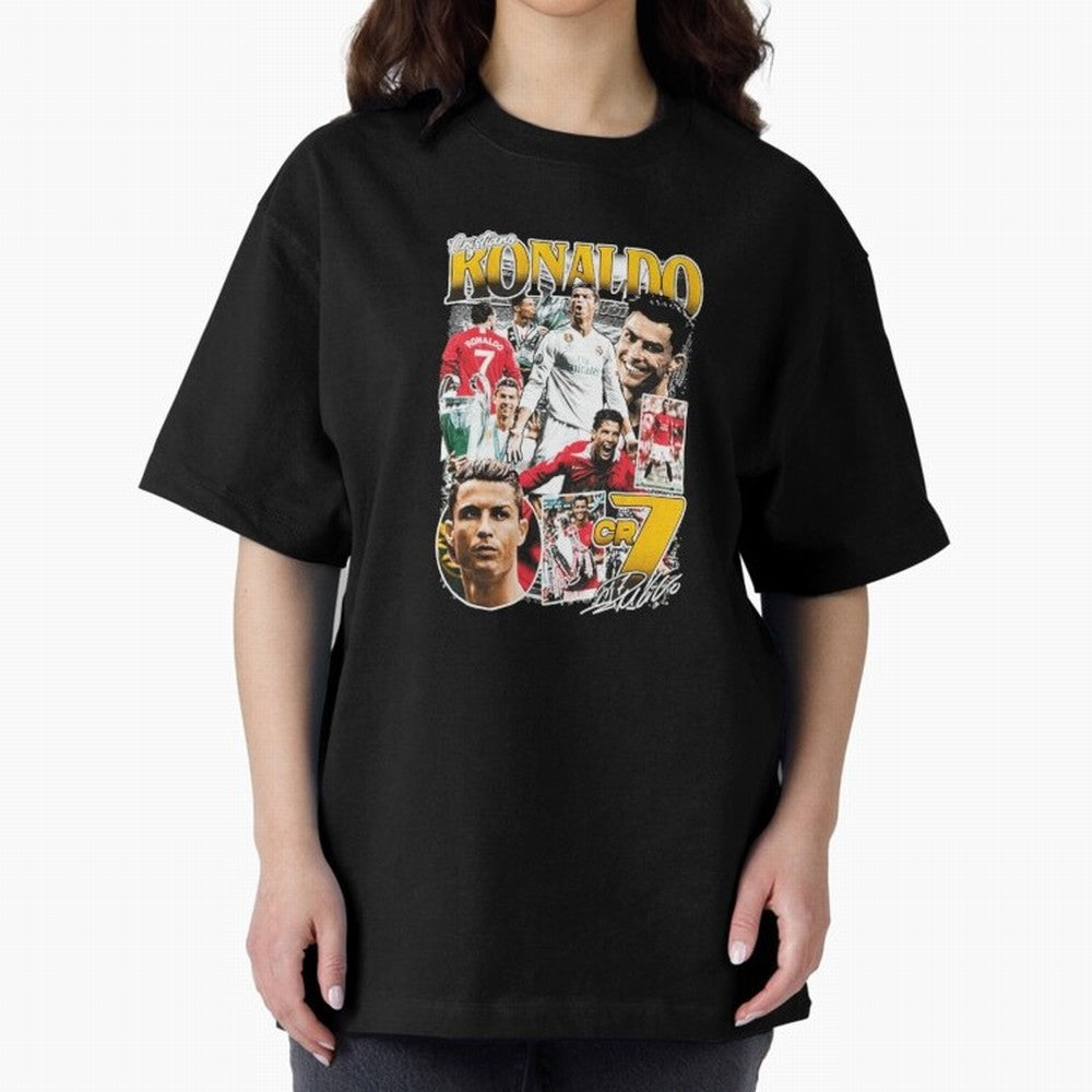 Cristiano Ronaldo Cr7 Collage Oversized T-Shirt Live for the Drama of the FIFA World Cup 2026 Journey through Neymar Highlights, Netherlands Pride, Vintage Soccer Flavor, Modern Football Stars, National Flags and Final Night Emotion; Ideal for