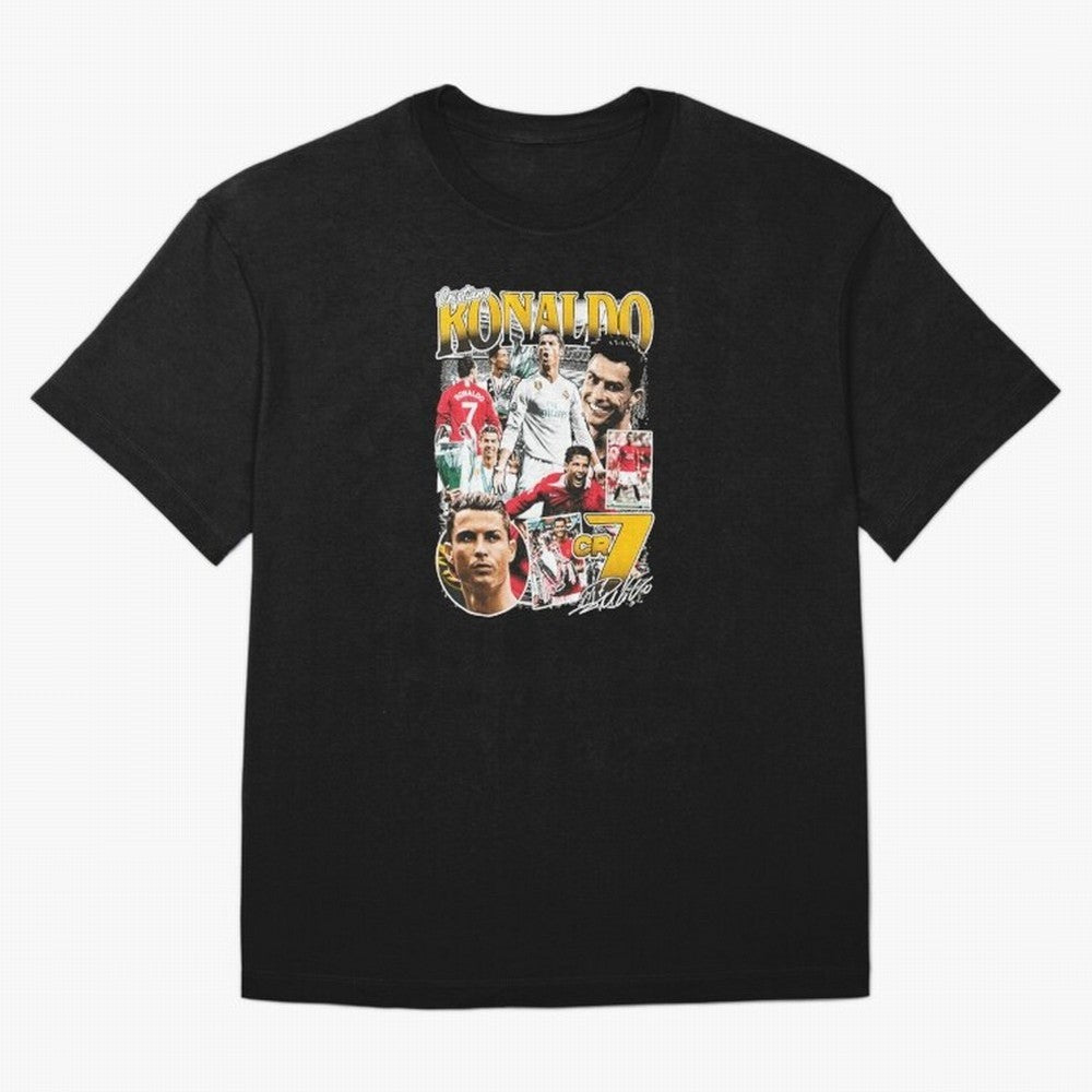 Cristiano Ronaldo Cr7 Collage Oversized T-Shirt Live for the Drama of the FIFA World Cup 2026 Journey through Neymar Highlights, Netherlands Pride, Vintage Soccer Flavor, Modern Football Stars, National Flags and Final Night Emotion; Ideal for
