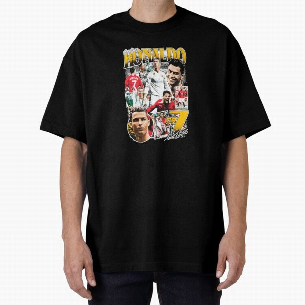 Cristiano Ronaldo Cr7 Collage Oversized T-Shirt Live for the Drama of the FIFA World Cup 2026 Journey through Neymar Highlights, Netherlands Pride, Vintage Soccer Flavor, Modern Football Stars, National Flags and Final Night Emotion; Ideal for