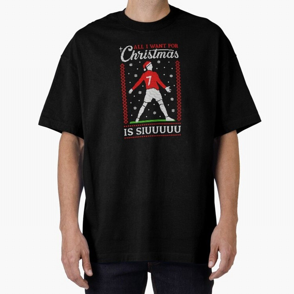 All I Want For Christmas Is Siuu Funny Christmas Festive Knitted Oversized T-Shirt Honor the Football Icons of FIFA World Cup 2026 for Fans of Mbappe and France, Bringing Match Day Excitement, Supporter Culture, Golden Goals and Global Football