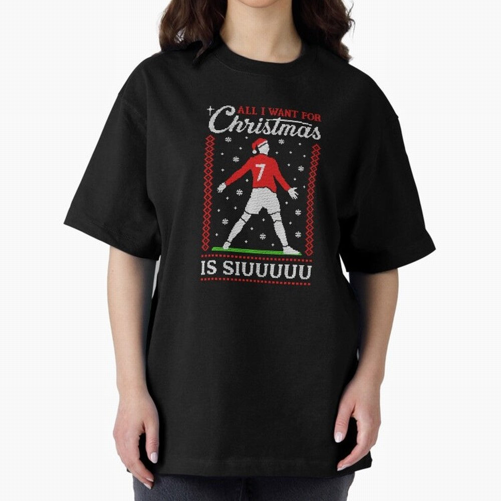 All I Want For Christmas Is Siuu Funny Christmas Festive Knitted Oversized T-Shirt Honor the Football Icons of FIFA World Cup 2026 for Fans of Mbappe and France, Bringing Match Day Excitement, Supporter Culture, Golden Goals and Global Football