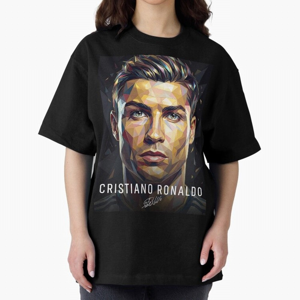 Cristiano Ronaldo Geometric Low Poly Soccer Legend Oversized T-Shirt Make Game Day About FIFA World Cup 2026 Group Stage Spirit, Made for France, Messi, Game Day Rituals, Football Legends, Country Pride and the Road to the Final; Perfect for People