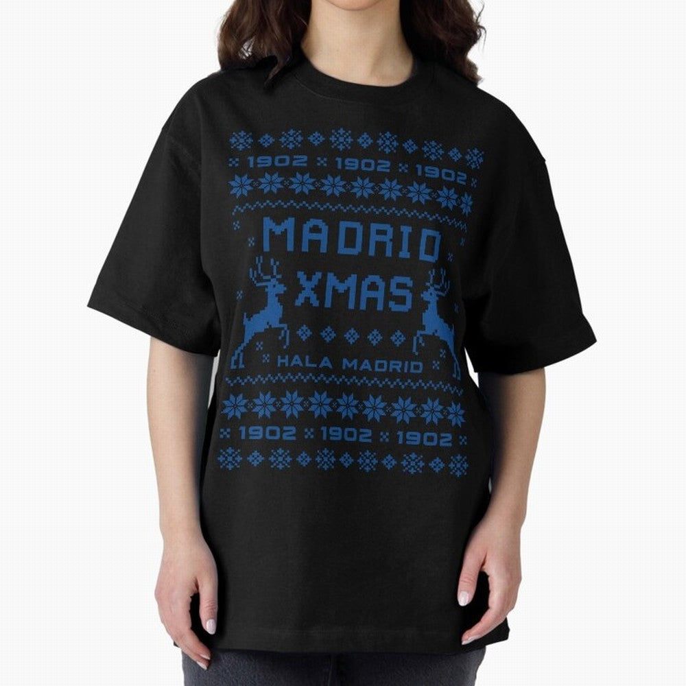 Real Madrid Christmas Oversized T-Shirt Celebrate Supporters United by FIFA World Cup 2026 Spirit, Celebrating Argentina, Cristiano Ronaldo, Haaland and CR7, Global Supporter Spirit, Legendary Goals, National Colors and Tournament Celebration;
