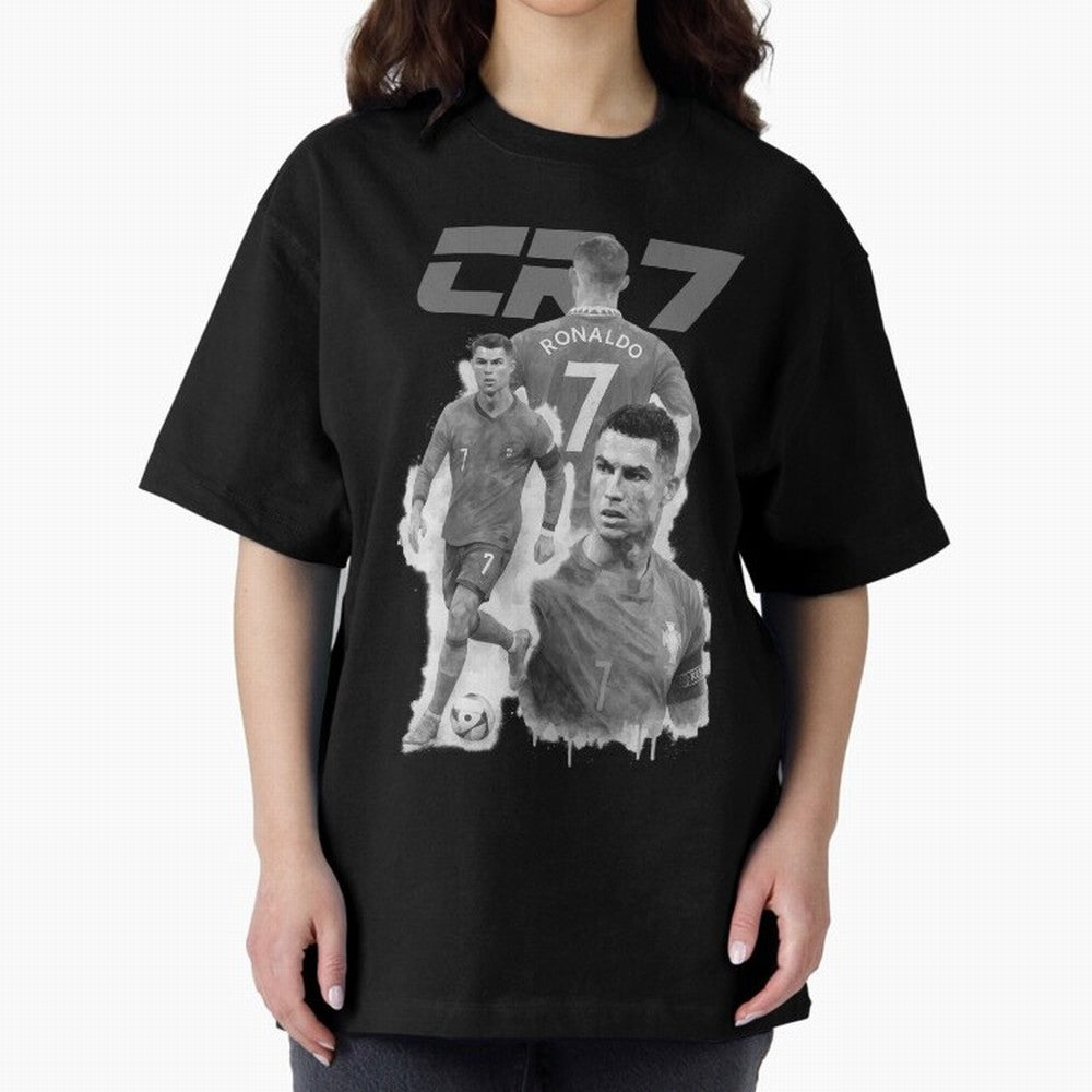 CR7 Cristiano Ronaldo illustration ink black white watercolour Oversized T-Shirt Fuel Your Fan Pride for FIFA World Cup 2026 USA Canada Mexico Featuring Mbappe and Neymar, Argentina Energy, Worldwide Fan Energy, Dramatic Goals, Stadium Lights and