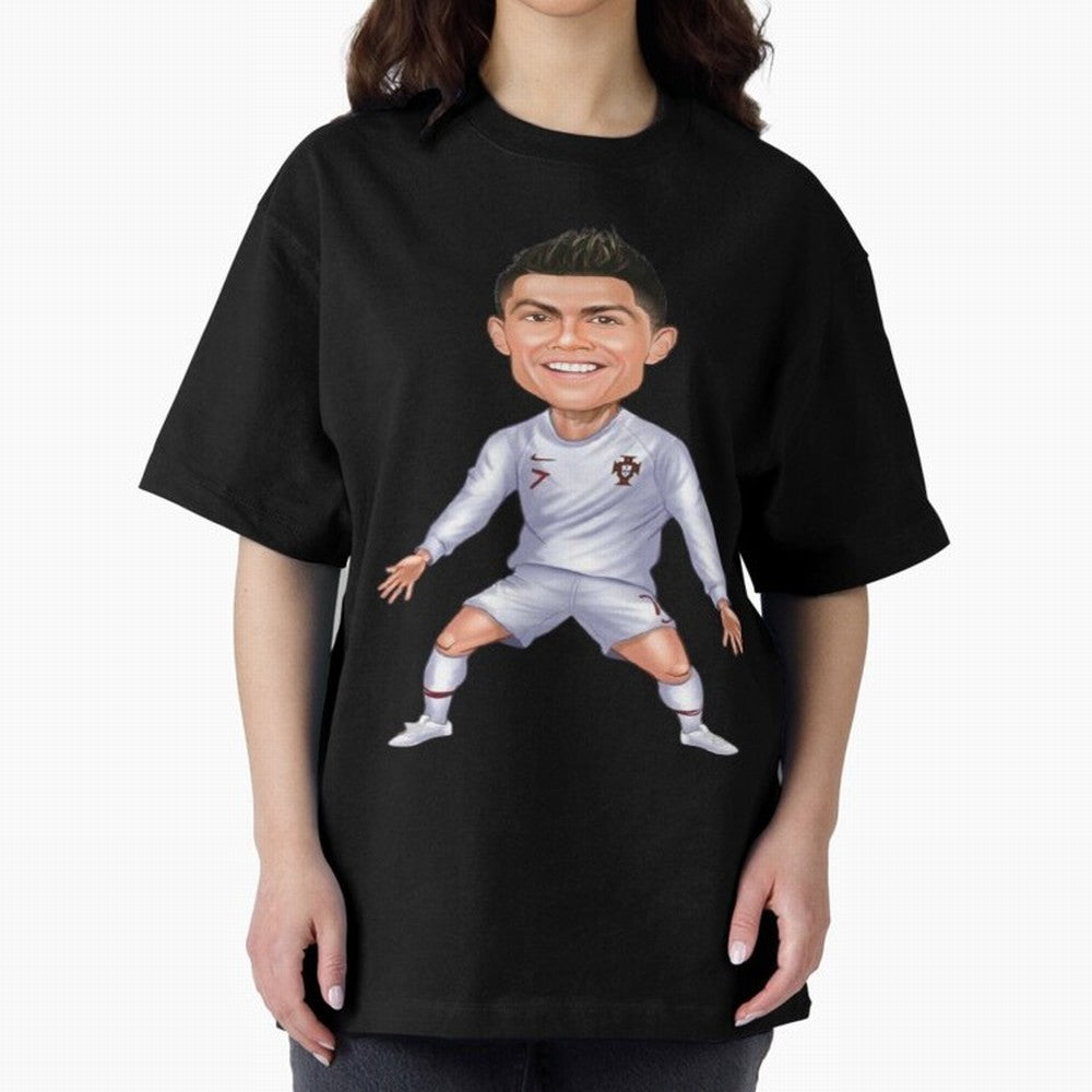 Cristiano Ronaldo Cartoon Oversized T-Shirt Celebrate Classic Football Spirit in Global Football Passion for FIFA World Cup 2026 Group Stage, Connected to Messi, Neymar and Mbappe, Argentina and Brazil, Global Supporter Spirit, Legendary Goals,